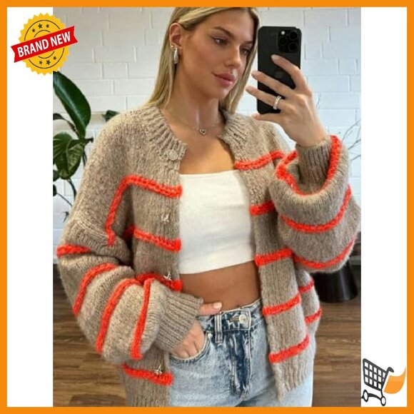 Oversized Knit Cardigan Long Sleeve Button Down Open Front Sweater - Picture 6 of 7